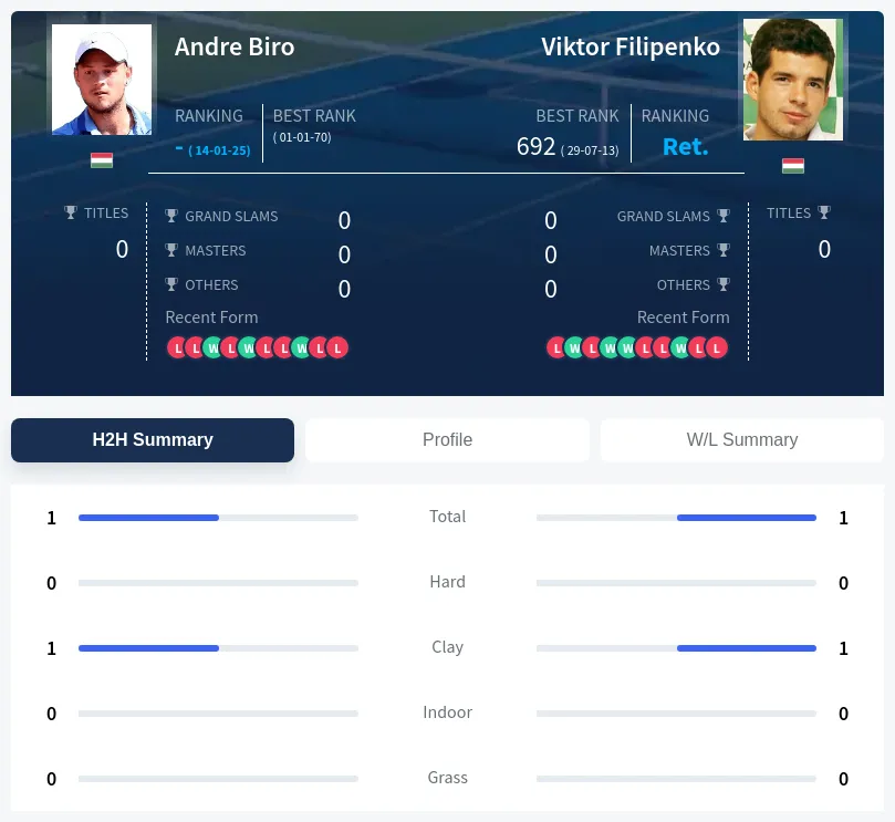 Biro Filipenko H2h Summary Stats