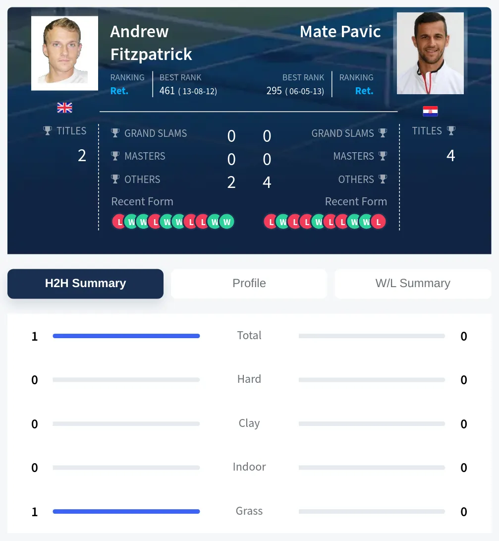 Fitzpatrick Pavic H2h Summary Stats