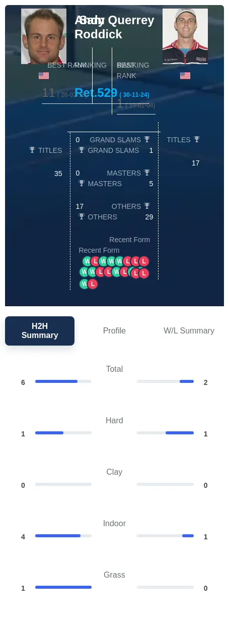 Querrey Roddick H2h Summary Stats