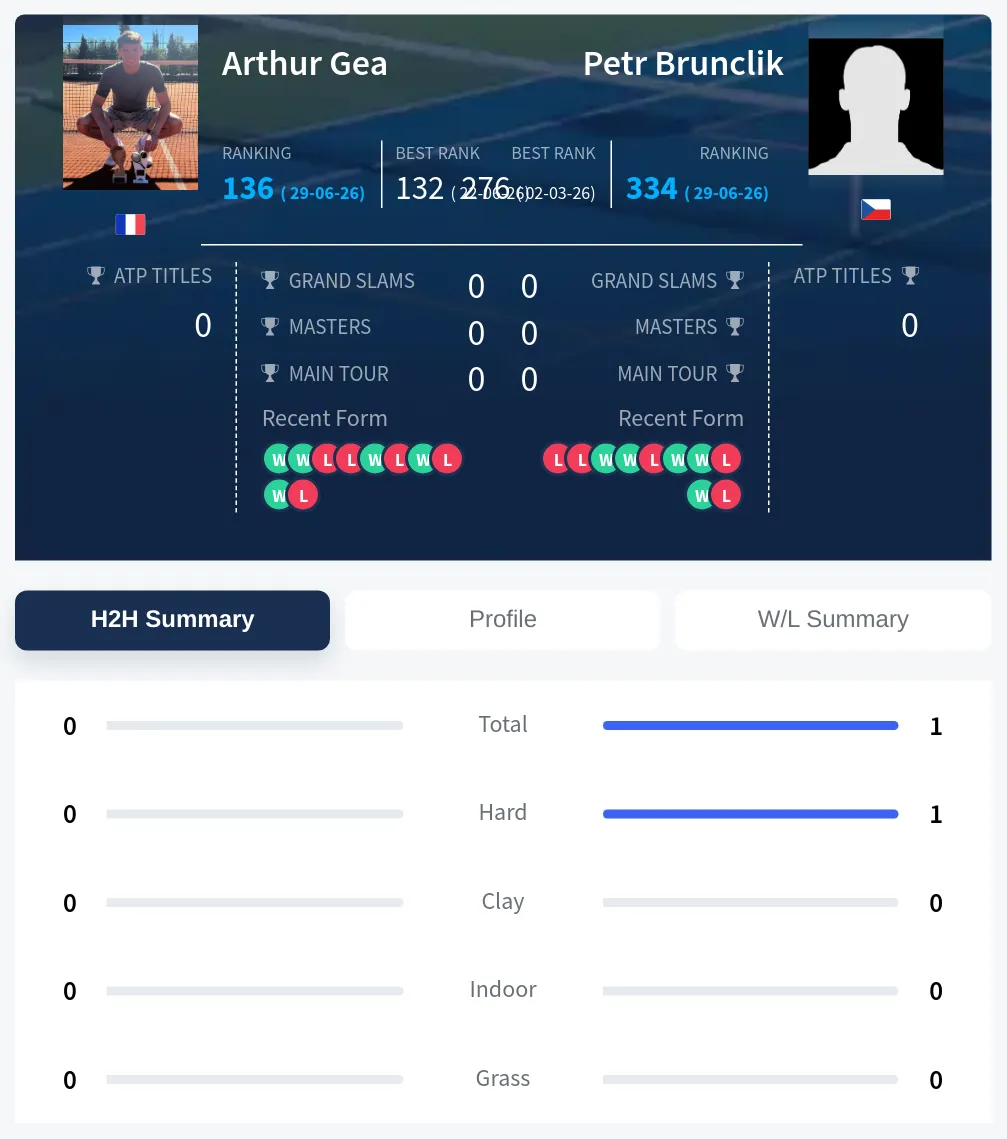 Gea Brunclik H2h Summary Stats