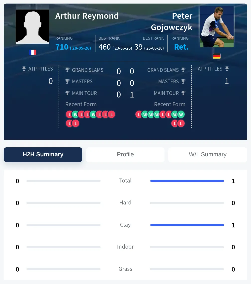 Reymond Gojowczyk H2h Summary Stats