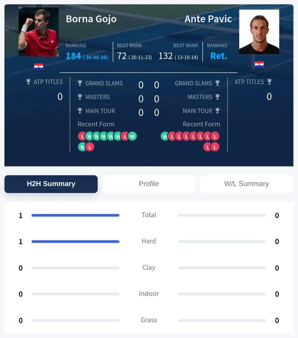 Gojo Pavic H2h Summary Stats