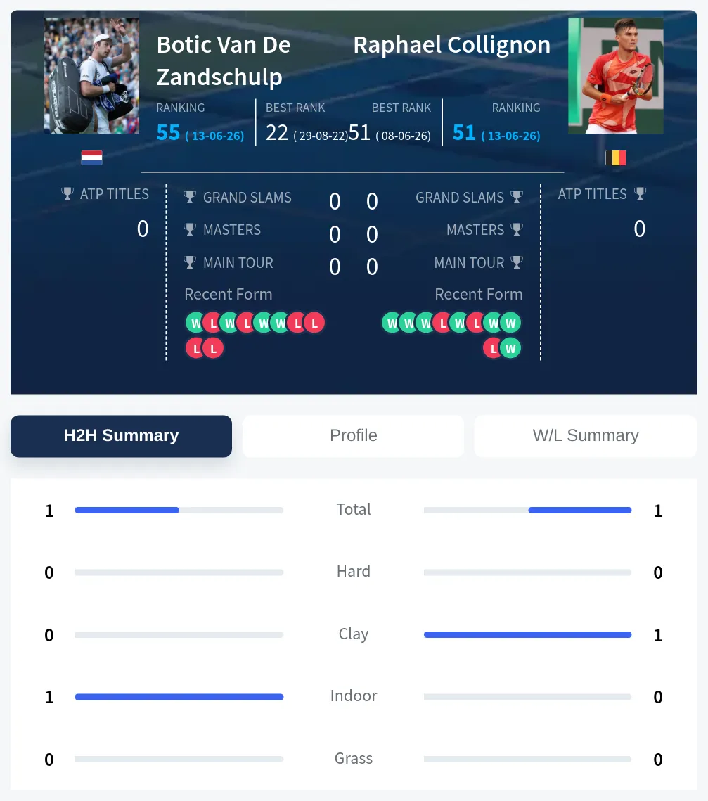 Zandschulp Collignon H2h Summary Stats