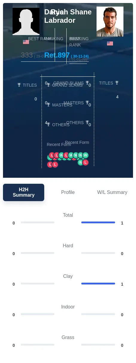 Shane Labrador H2h Summary Stats