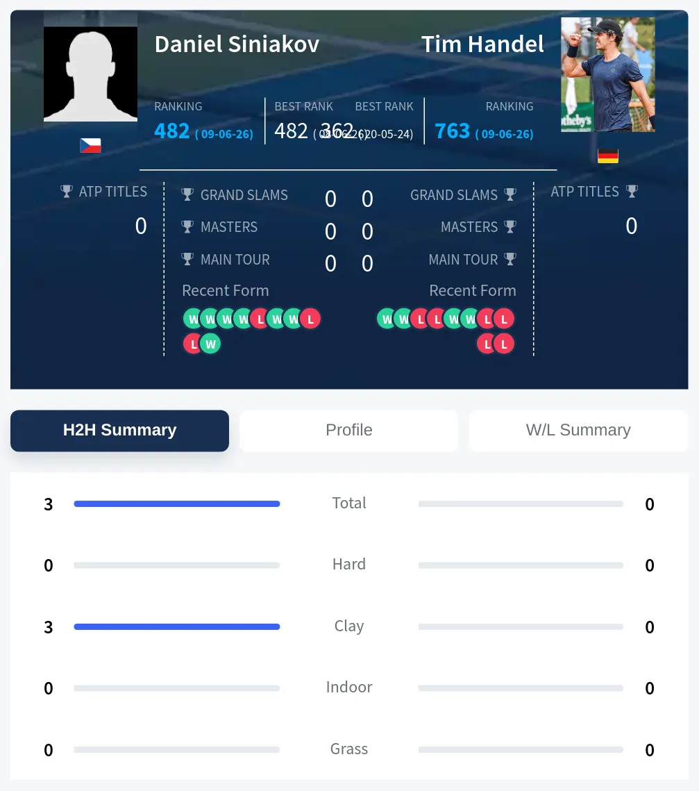 Siniakov Handel H2h Summary Stats