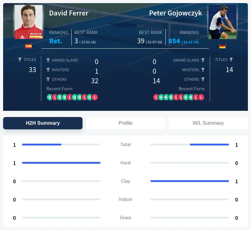 Ferrer Gojowczyk H2h Summary Stats