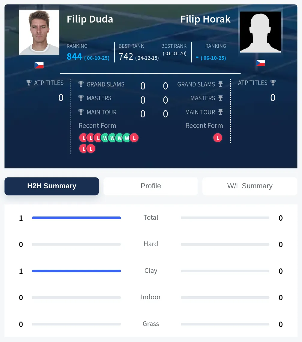 Duda Horak H2h Summary Stats