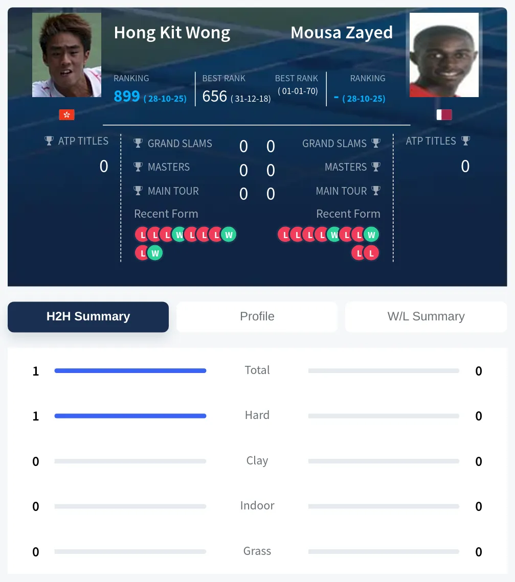 Wong Zayed H2h Summary Stats