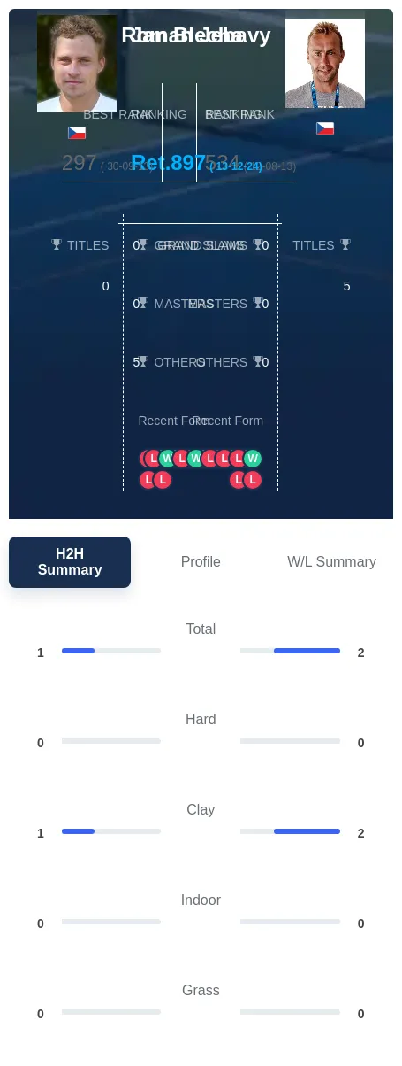 Blecha Jebavy H2h Summary Stats