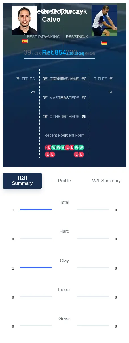 Checa-Calvo Gojowczyk H2h Summary Stats
