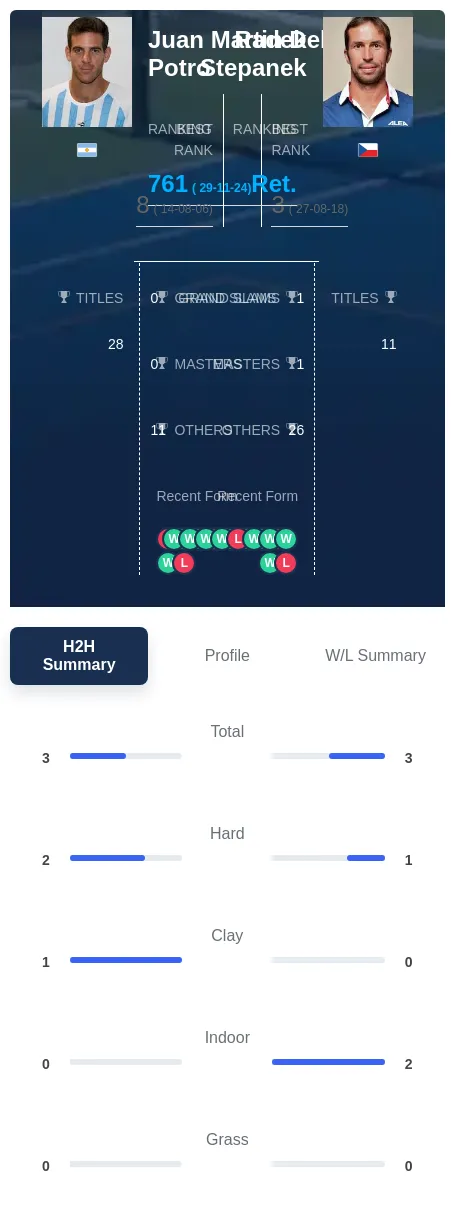 Stepanek Potro H2h Summary Stats