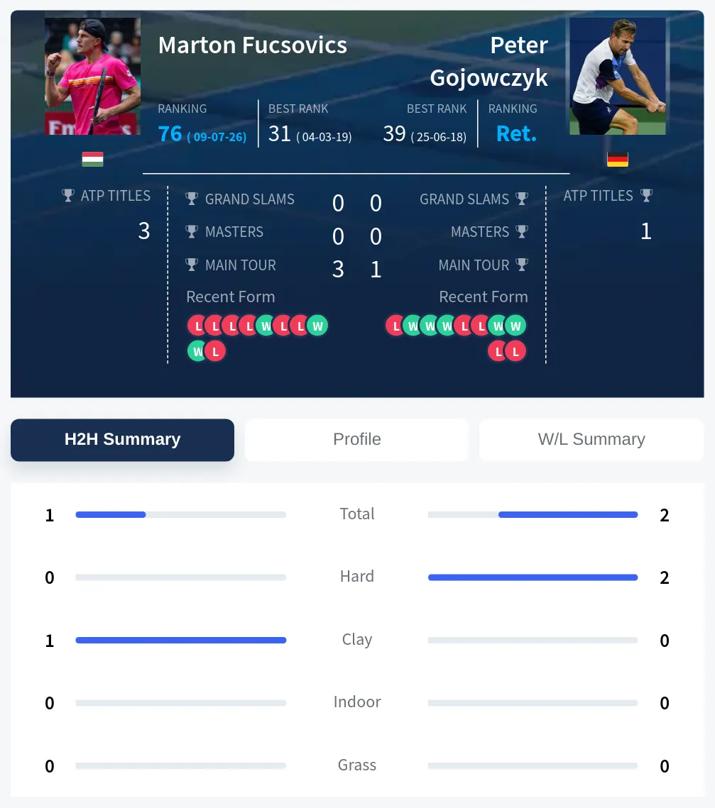 Fucsovics Gojowczyk H2h Summary Stats