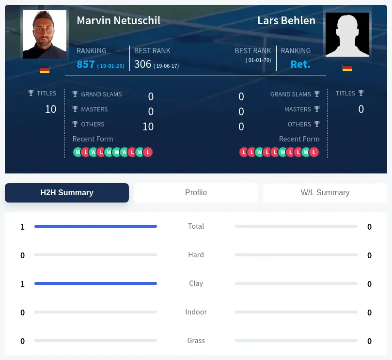 Netuschil Behlen H2h Summary Stats