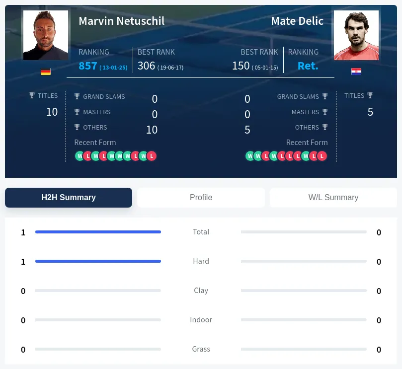 Netuschil Delic H2h Summary Stats