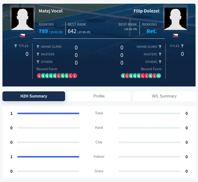 Vocel Dolezel H2h Summary Stats