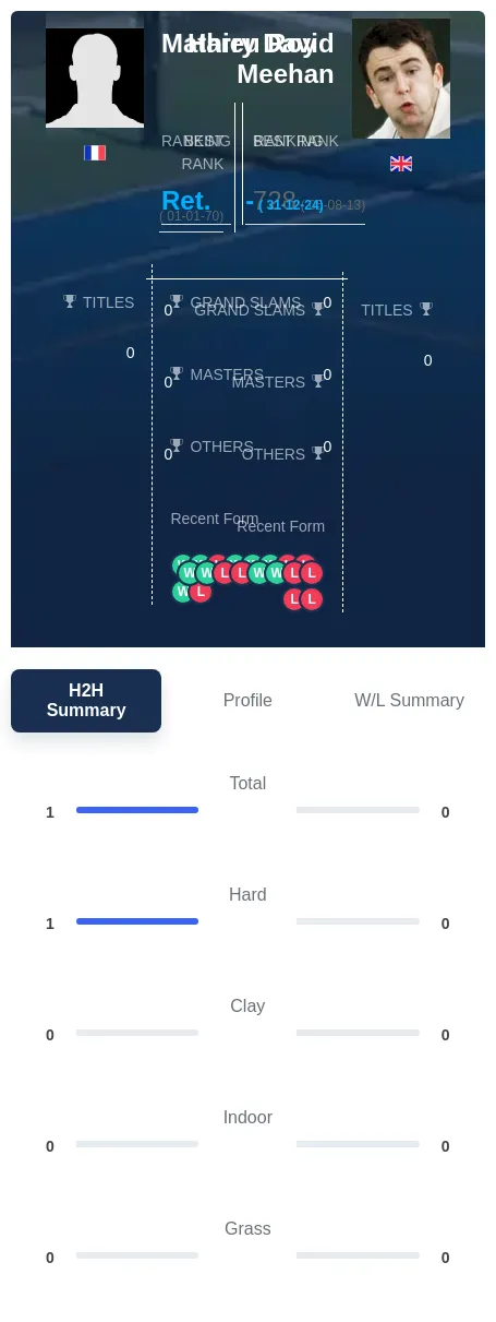 Roy Meehan H2h Summary Stats