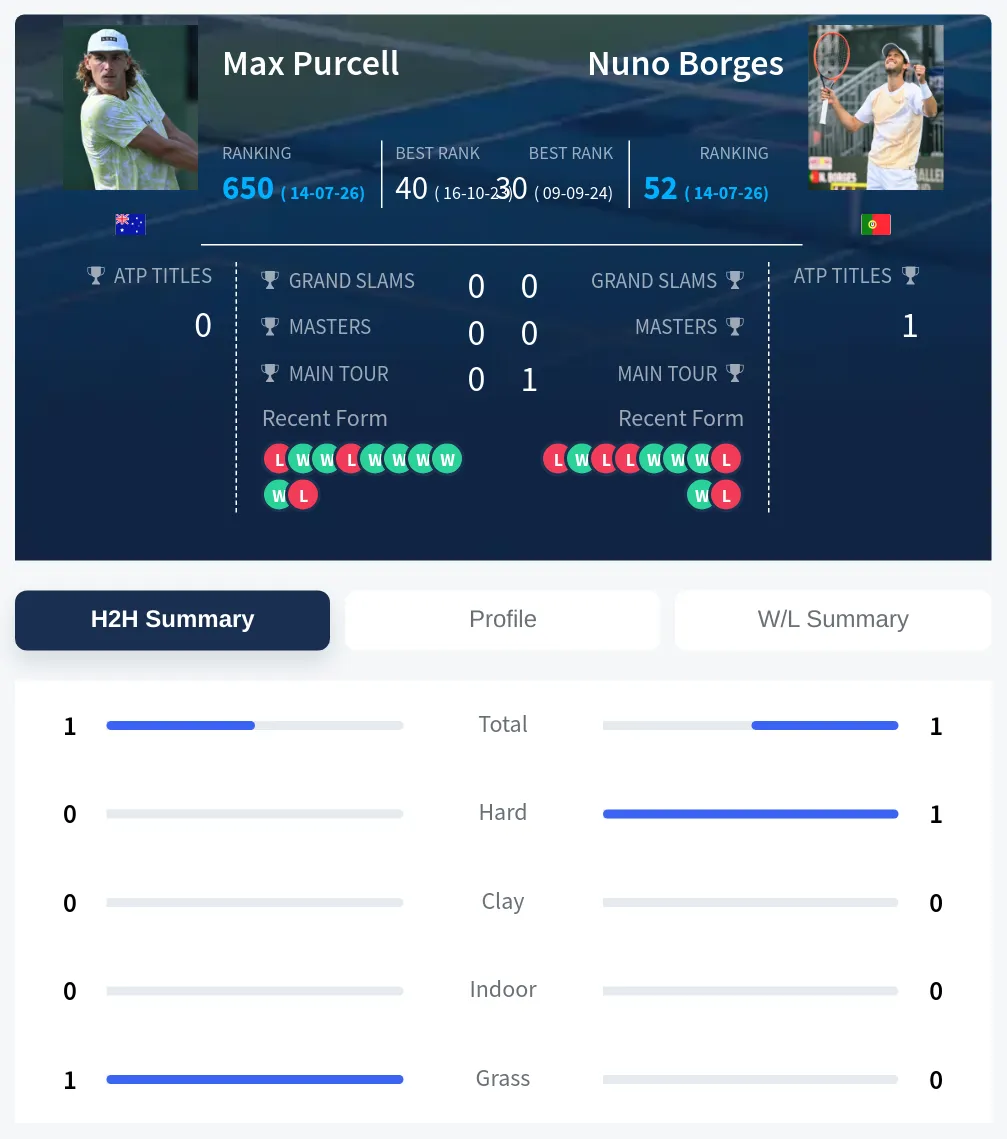 Purcell Borges H2h Summary Stats