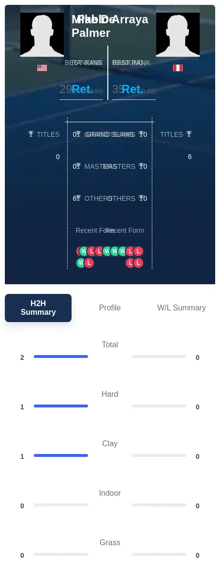 Palmer Arraya H2h Summary Stats