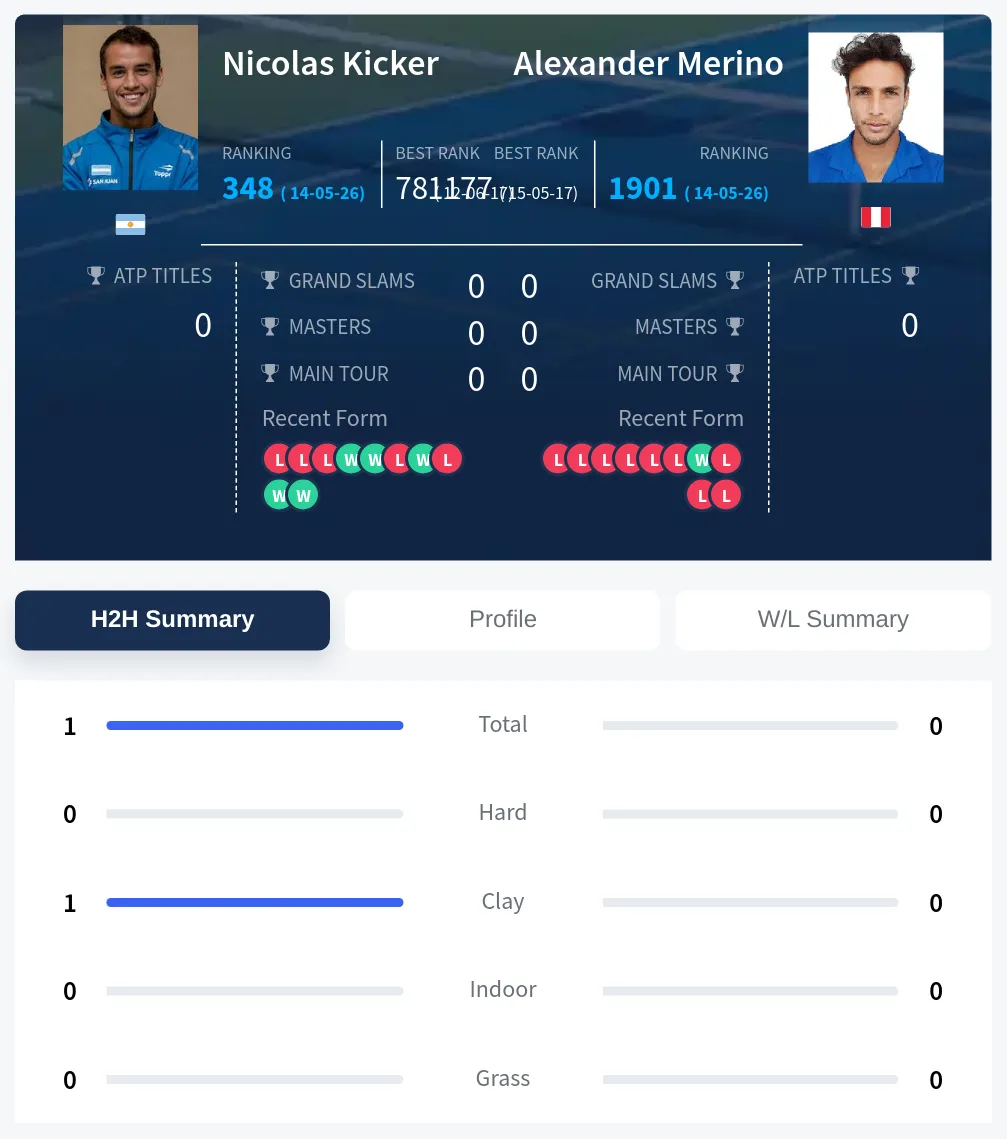 Kicker Merino H2h Summary Stats