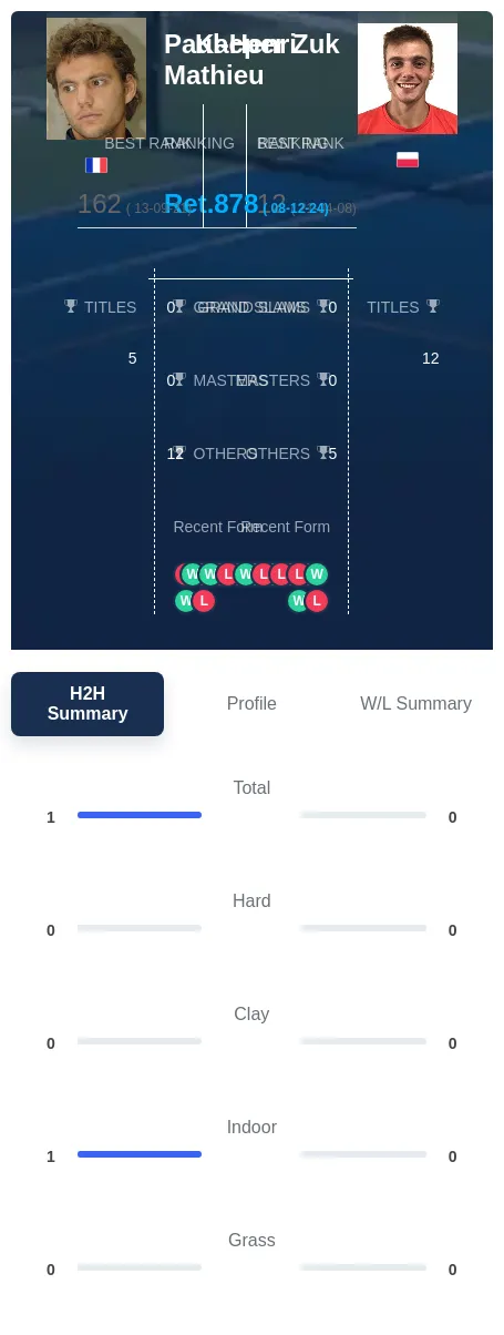 Mathieu Zuk H2h Summary Stats