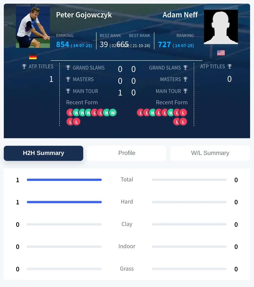 Neff Gojowczyk H2h Summary Stats
