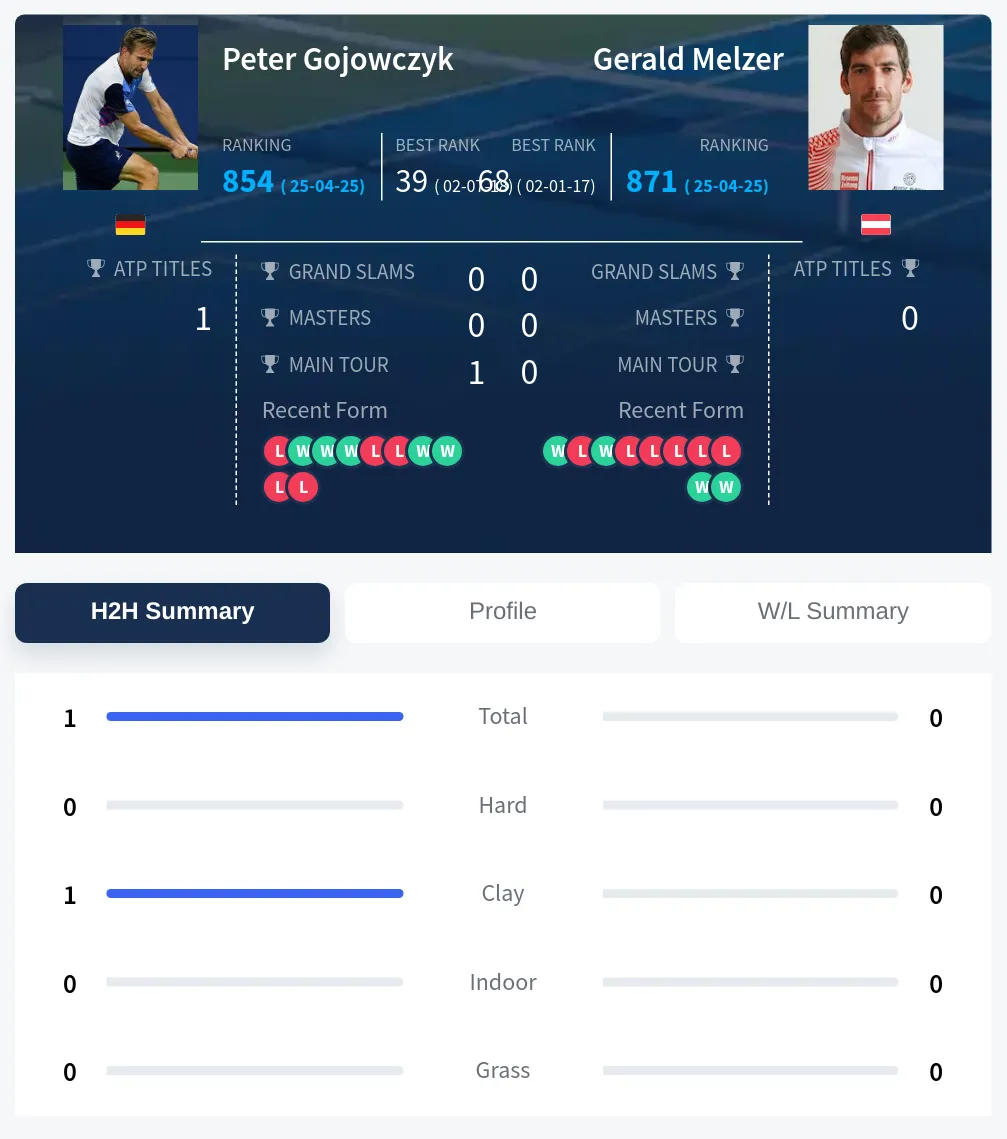 Gojowczyk Melzer H2h Summary Stats