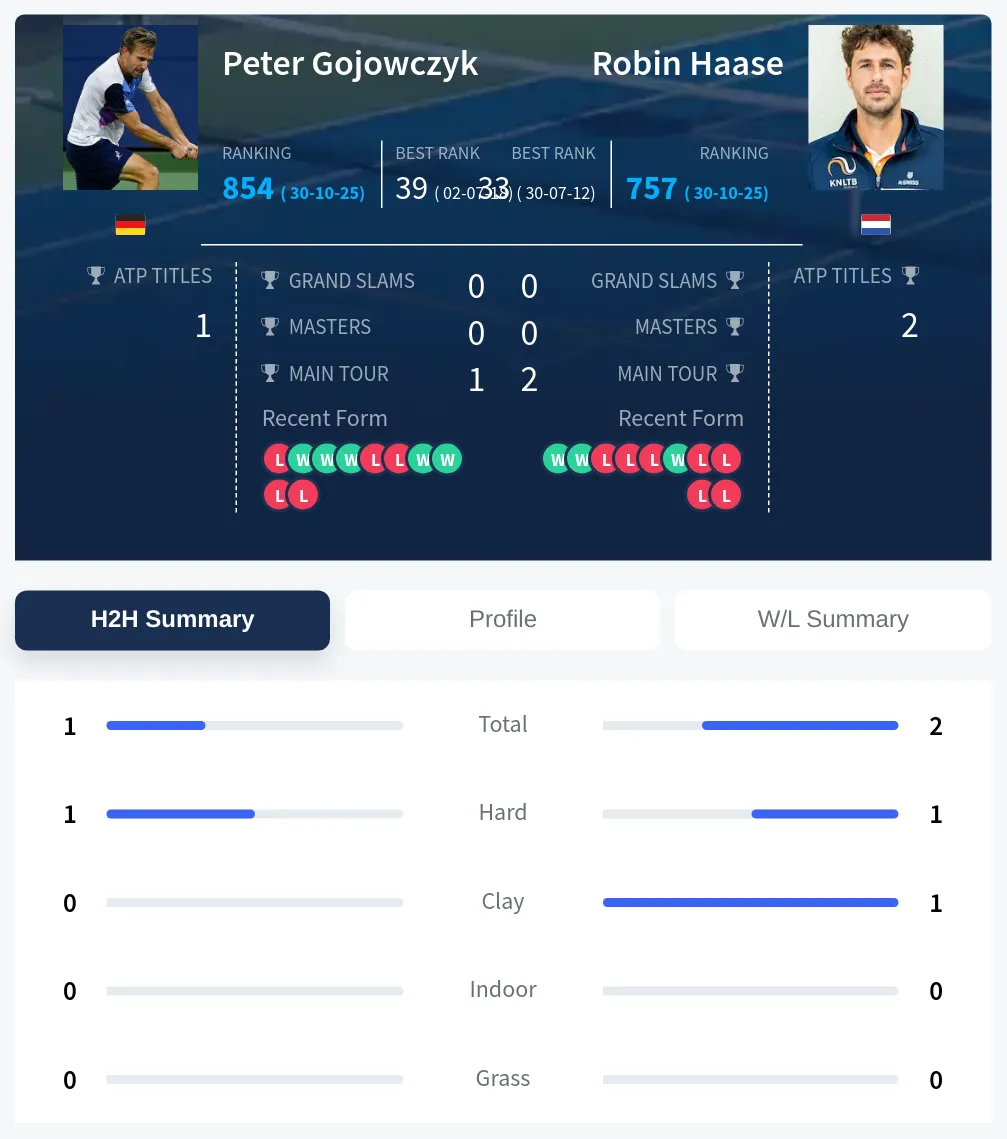 Gojowczyk Haase H2h Summary Stats