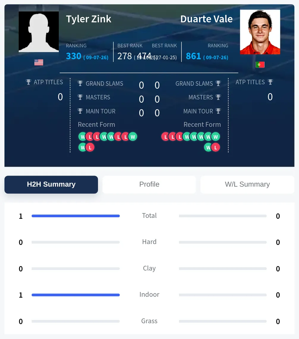 Zink Vale H2h Summary Stats