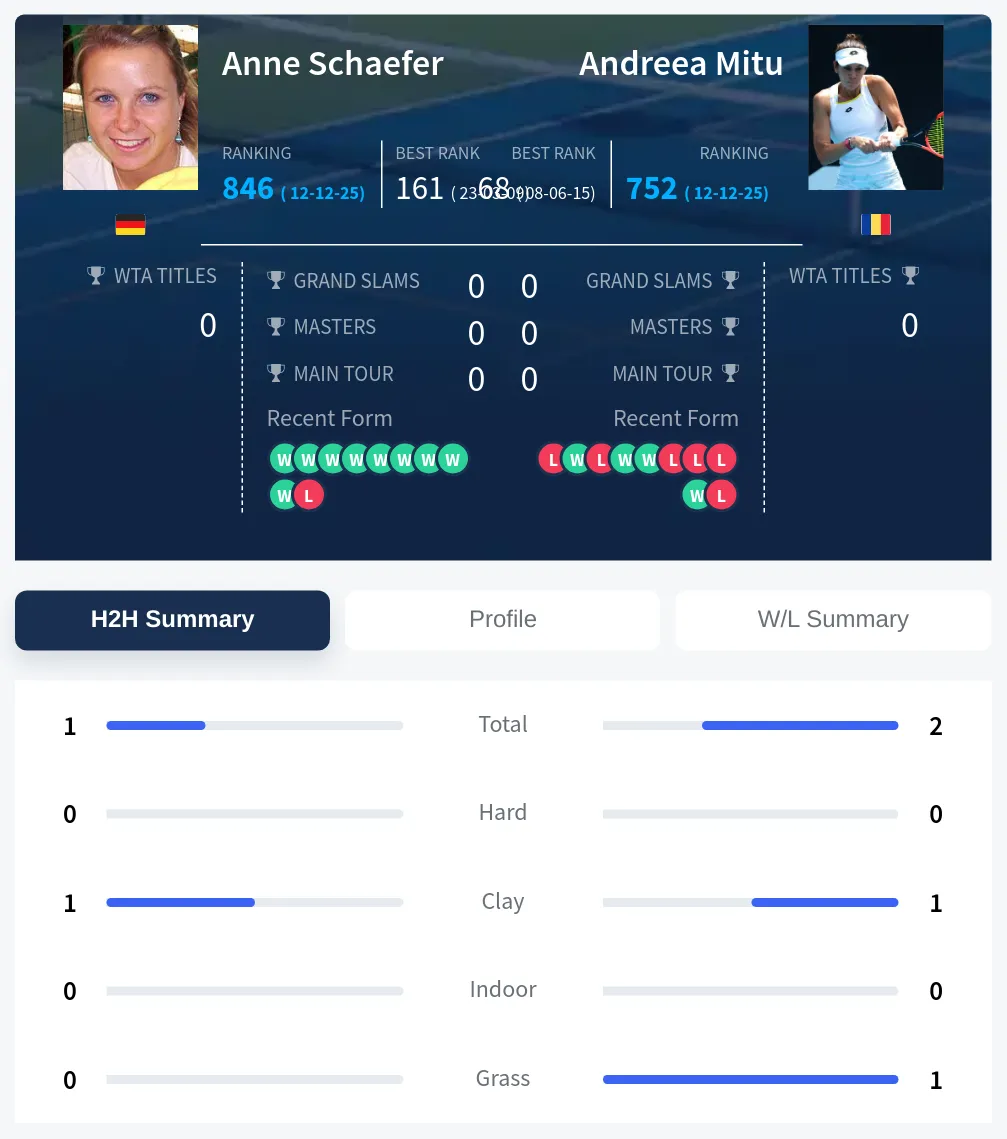 Mitu Schaefer H2h Summary Stats