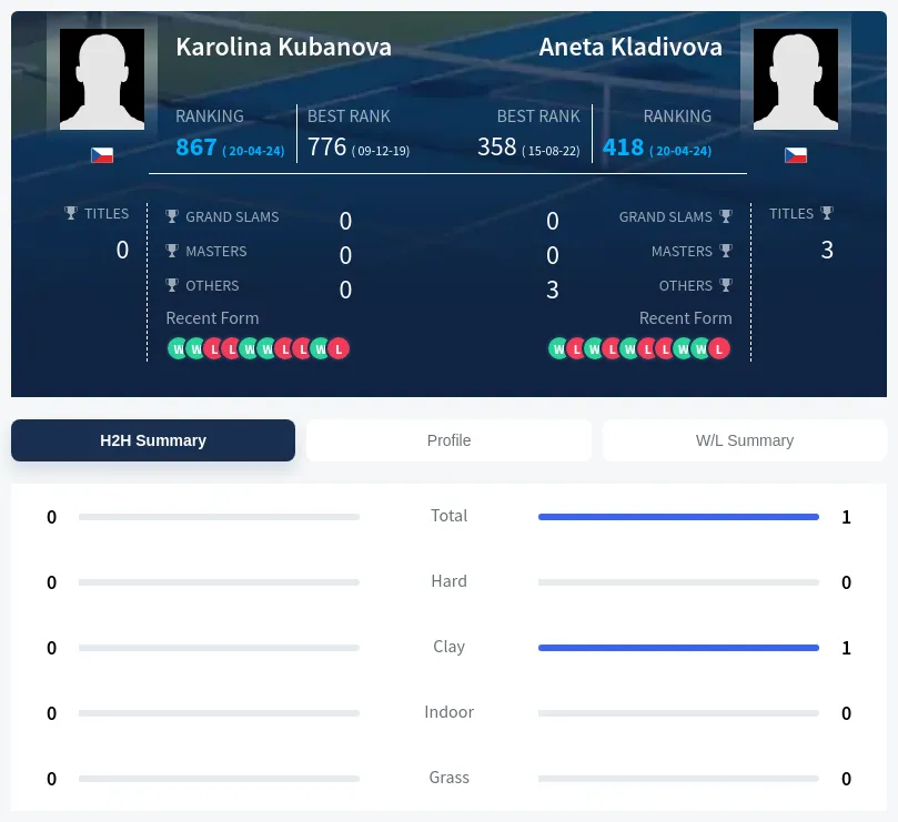 Kubanova Kladivova H2h Summary Stats
