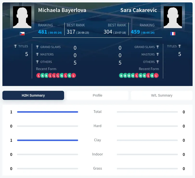 Bayerlova Cakarevic H2h Summary Stats